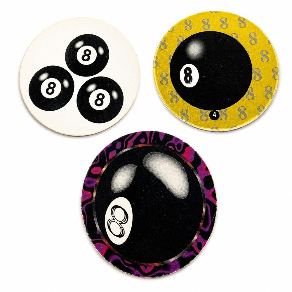 Vintage 1990s POGs 8 Ball Billiards Lot of 3 Milk Caps Retro Collectible